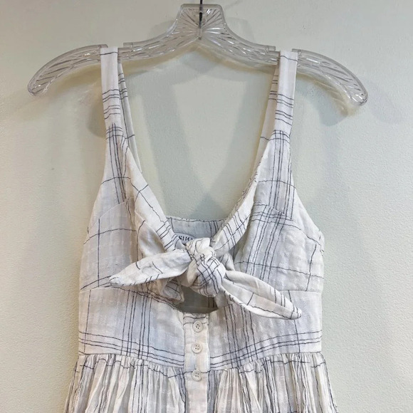 SHONA JOY White Plaid Tie Front Strappy Designer Bohemian Classic Maxi Dress 2 - Picture 5 of 10